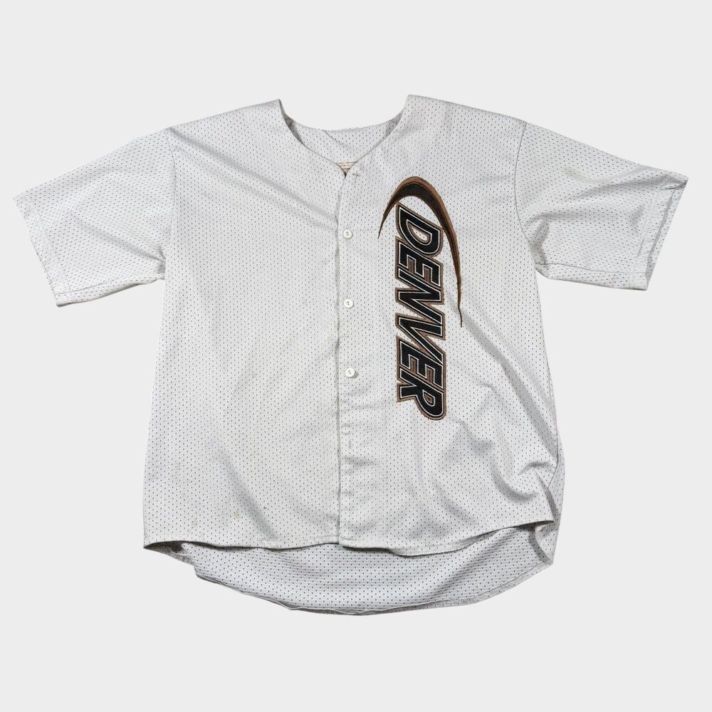Vintage Denver Mesh Baseball Jersey White Button Up Shirt USA Weekend Mens Large